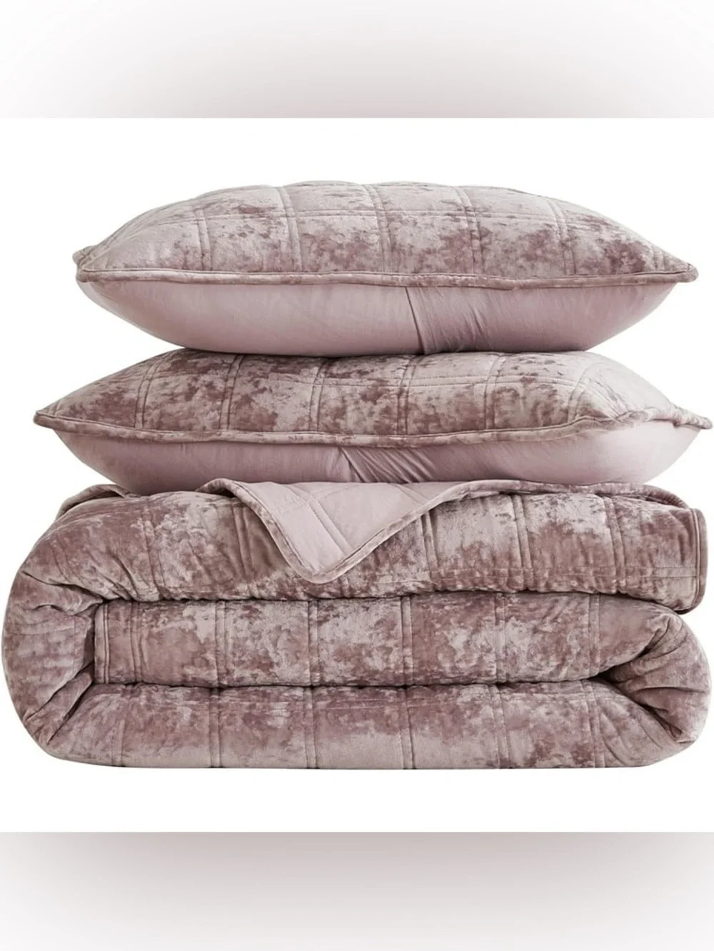 Plush Velvet king 3 piece Quilted Quilt Set - Dusty Rose